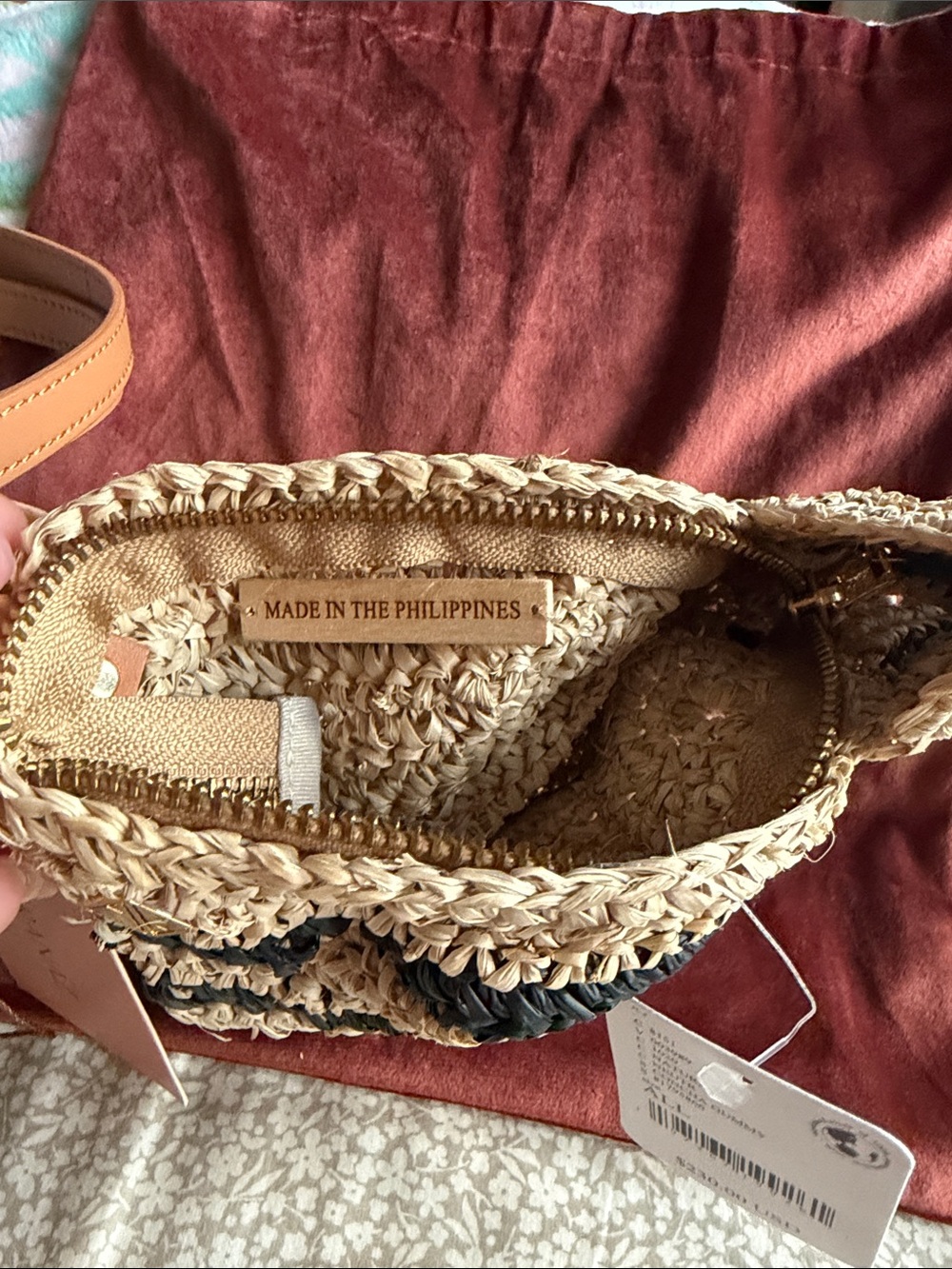 Free People Natural Straw Round Wristlet with Black Accents - Picture 5 of 6